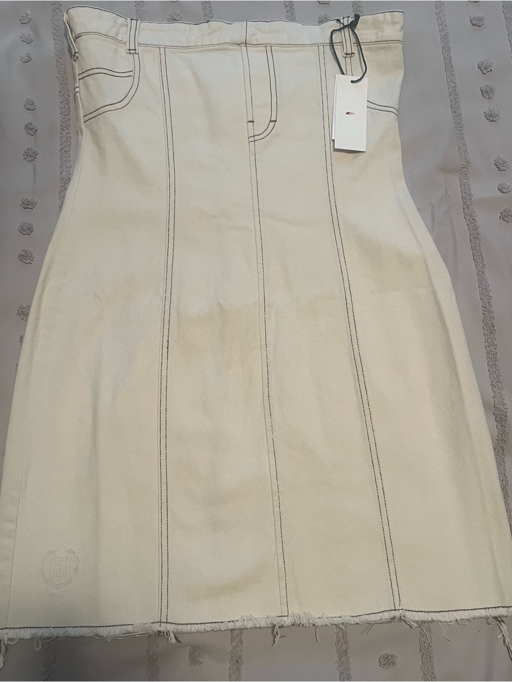 Honor The Gift Strapless Denim Midi Dress Bone Cream Size Medium